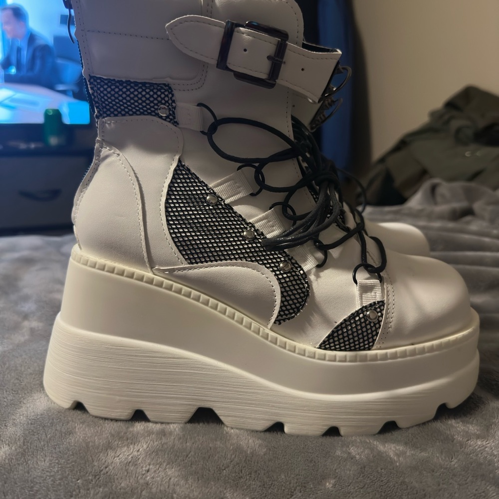 Women's White and Black Platform Boots